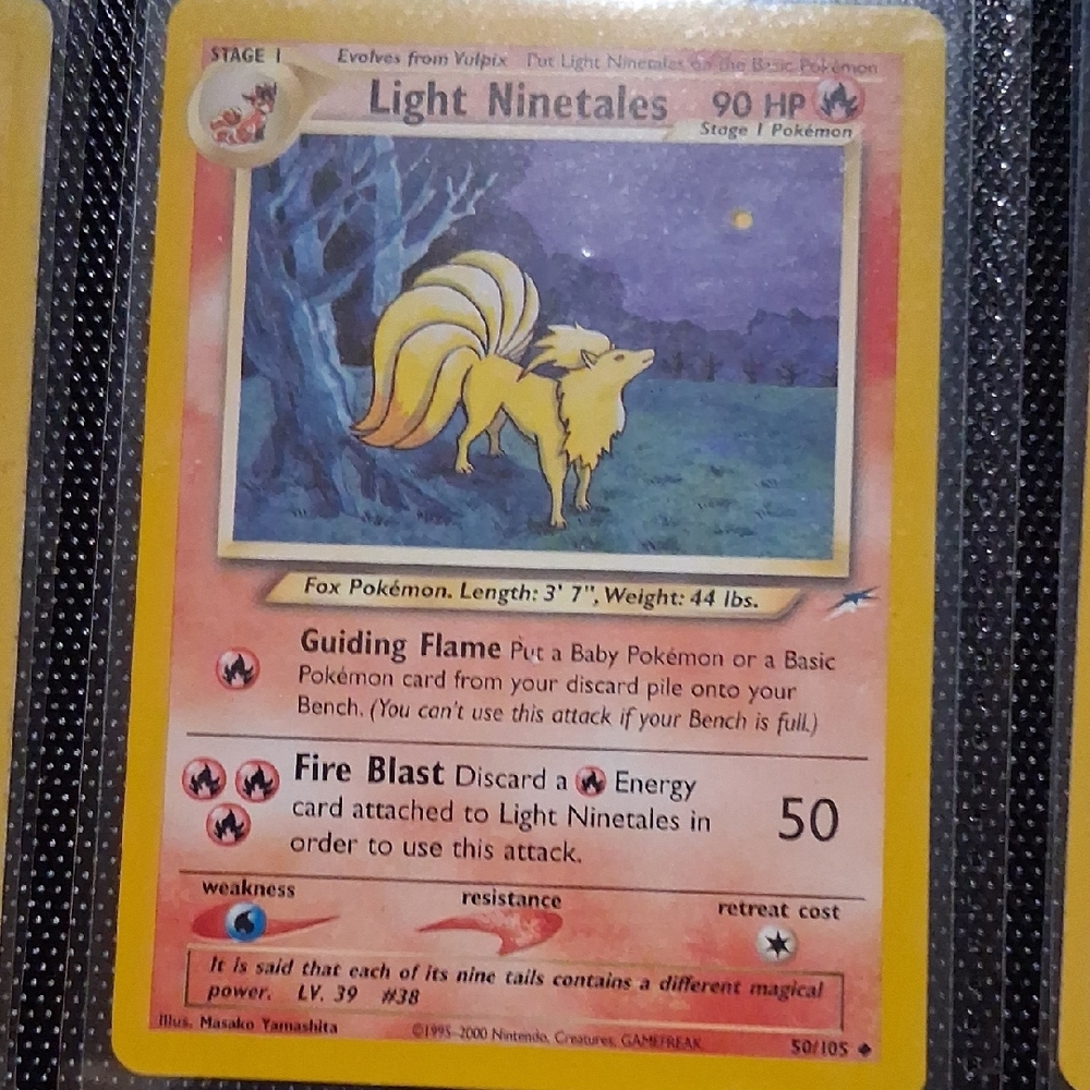 Pokemon Light Ninetales Yellow and Red Vintage Card